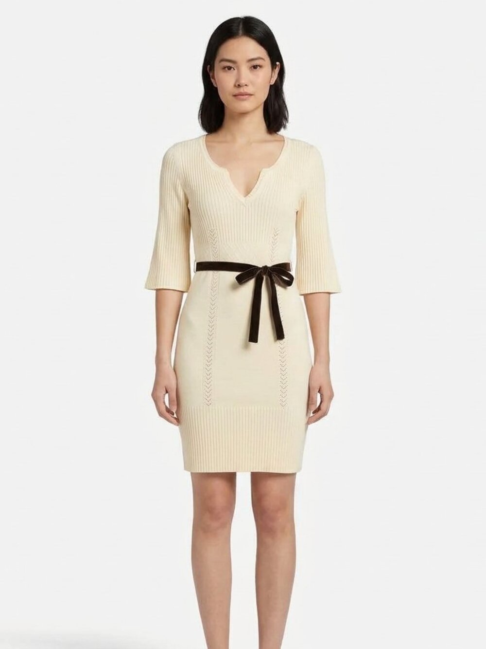 Karen Millen Knit Ivory Sweater Dress w/Tie Belt- Sz. Sm